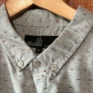 Molokai Surf Co Mustache Grey Button Down Shirt XXL Novelty Print